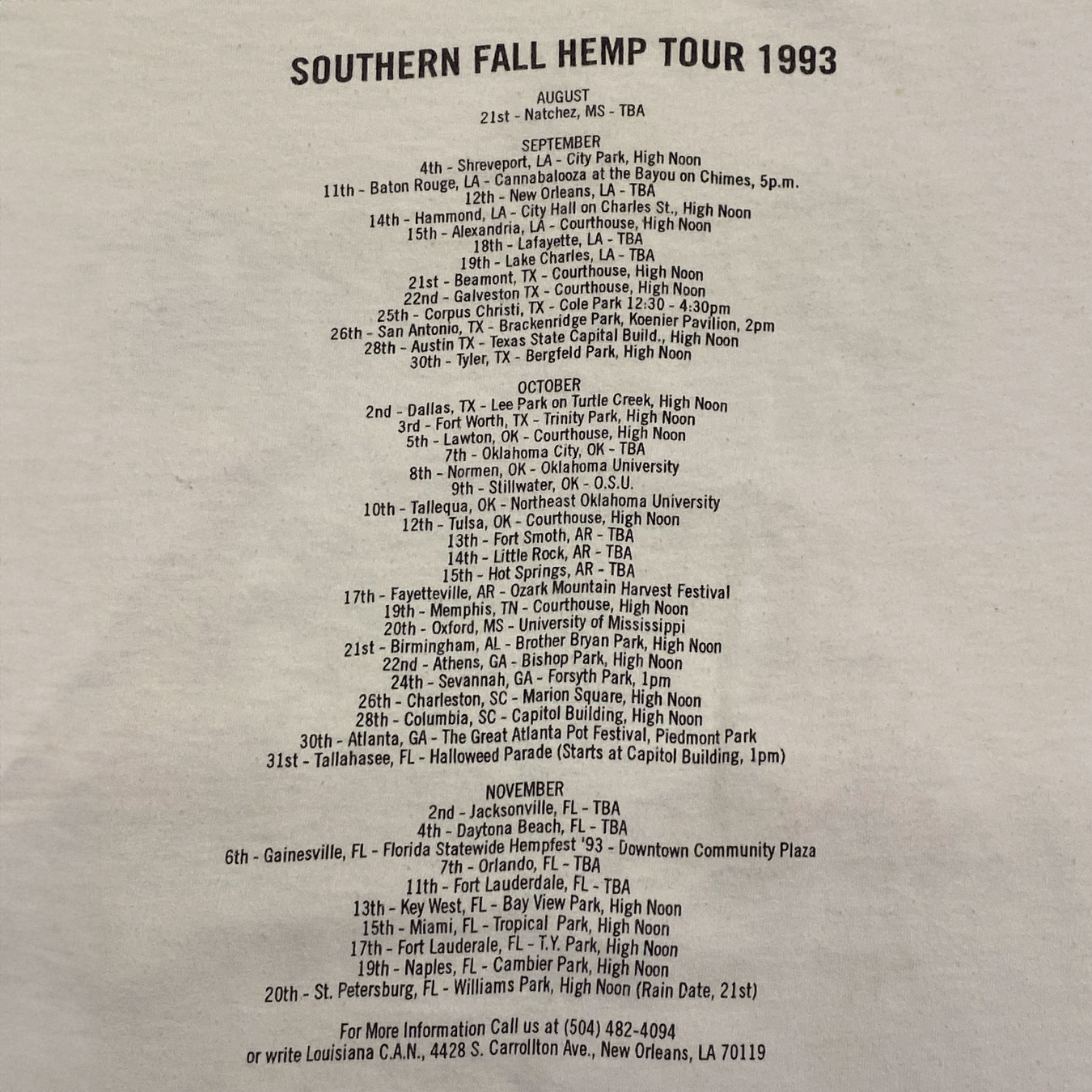 Hemp Tour ’93 Tee, 1993 (L)